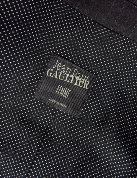 Jean Paul Gaultier Vintage 1990s Charcoal Wool Gabardine Degrade Stripe Oversized Blazer Coat