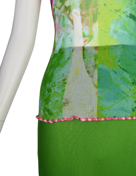 Jean Paul Gaultier Vintage SS 2000 Multicolor 'Bacteria' Print Mesh Tank and Maxi Skirt Set