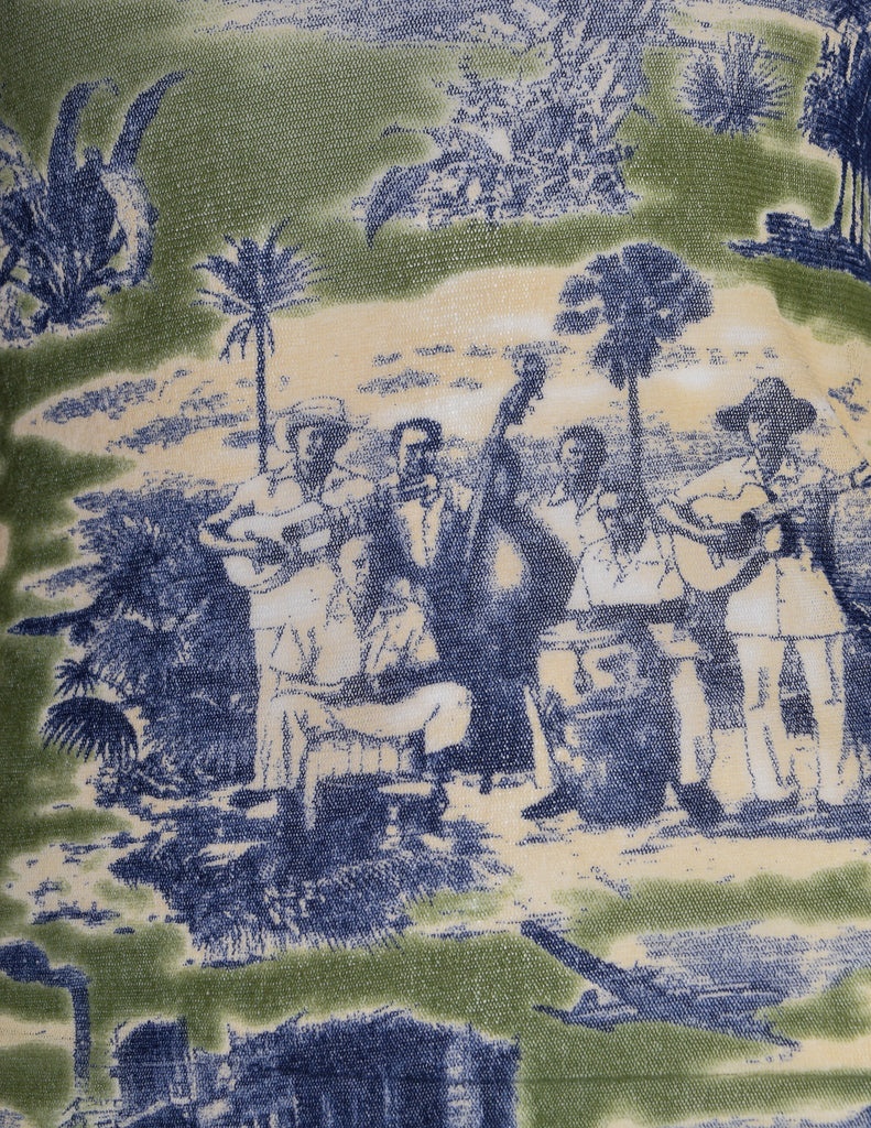 Jean Paul Gaultier Vintage Green Blue Cuba Print Mesh Long Sleeve