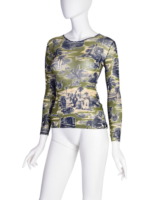 Jean Paul Gaultier Vintage Green Blue Cuba Print Mesh Long