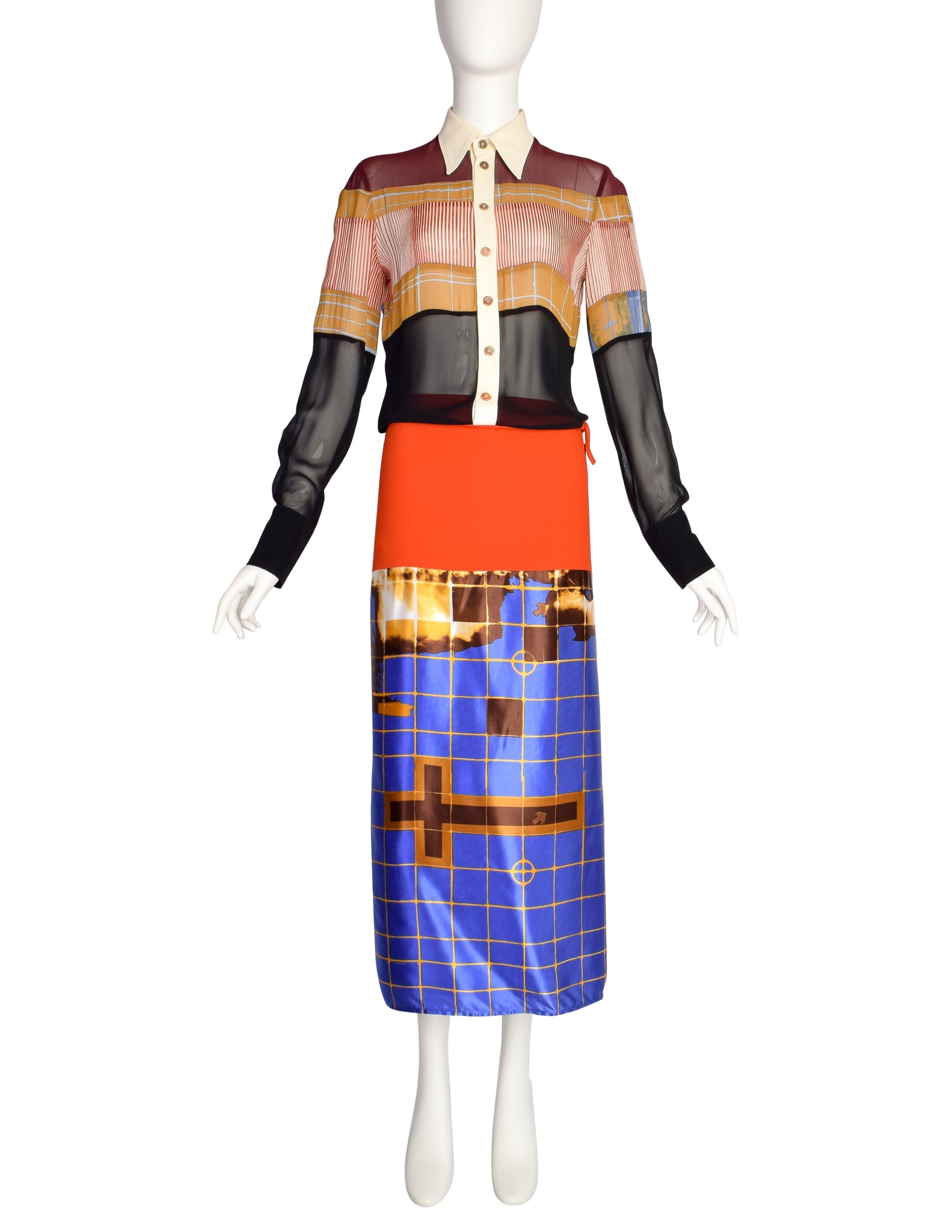 Jean Paul Gaultier Vintage Spring 1996 'Cyberbaba' Patchwork X-Ray Wrap Shirt Dress