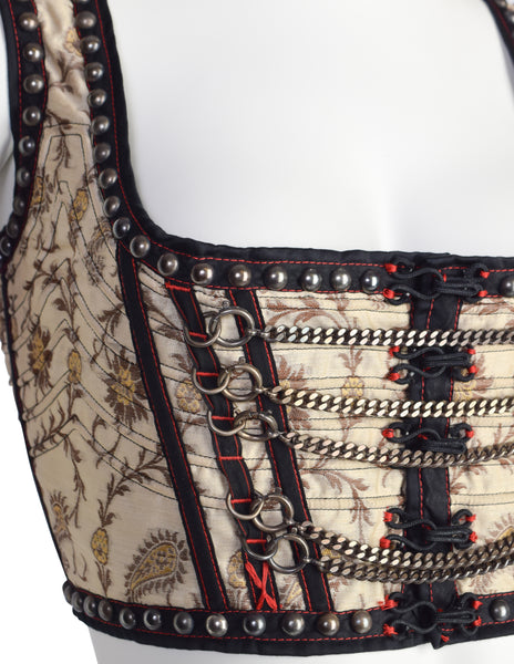 Jean Paul Gaultier Vintage SS 1994 'Les Tatouages' Iconic Brocade Studded Chain Cropped Bustier Top