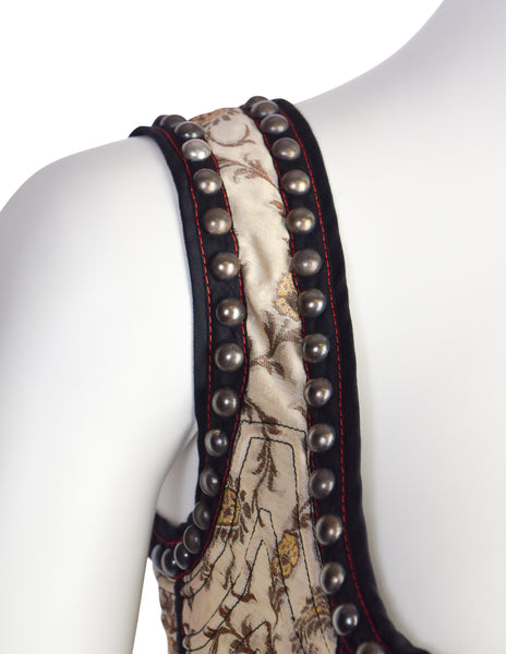 Jean Paul Gaultier Vintage SS 1994 'Les Tatouages' Iconic Brocade Studded Chain Cropped Bustier Top