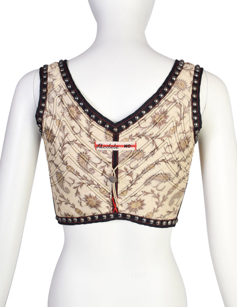 Jean Paul Gaultier Vintage SS 1994 'Les Tatouages' Iconic Brocade Studded Chain Cropped Bustier Top