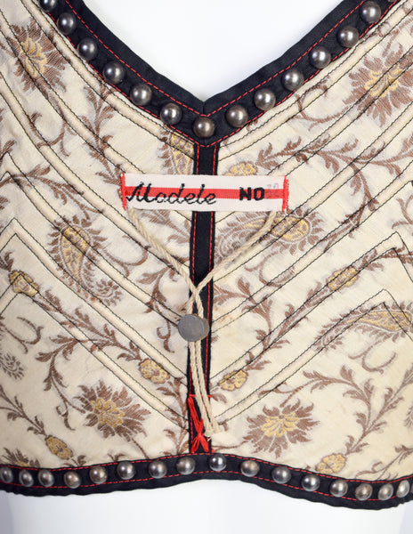 Jean Paul Gaultier Vintage SS 1994 'Les Tatouages' Iconic Brocade Studded Chain Cropped Bustier Top