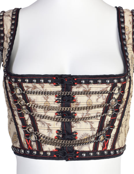 Jean Paul Gaultier Vintage SS 1994 'Les Tatouages' Iconic Brocade Studded Chain Cropped Bustier Top
