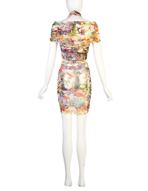 1999 mini dress Jean Paul Gaultier Vintage SS 1999 Iconic Pastel Botanical Flamingo Pr –  Amarcord Vintage Fashion
