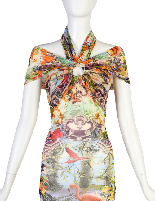 Jean Paul Gaultier Vintage SS 1999 Iconic Pastel Botanical Flamingo Pr   Amarcord Vintage Fashion