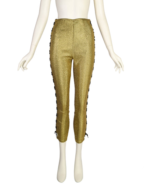 Jean Paul Gaultier Vintage Junior Gaultier SS 1989 Metallic Gold Lace Up Side High Waist Pants
