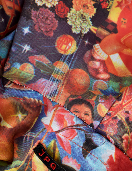 Jean Paul Gaultier Vintage "Chinese Propaganda" Multicolor Print Hooded Maxi Dress