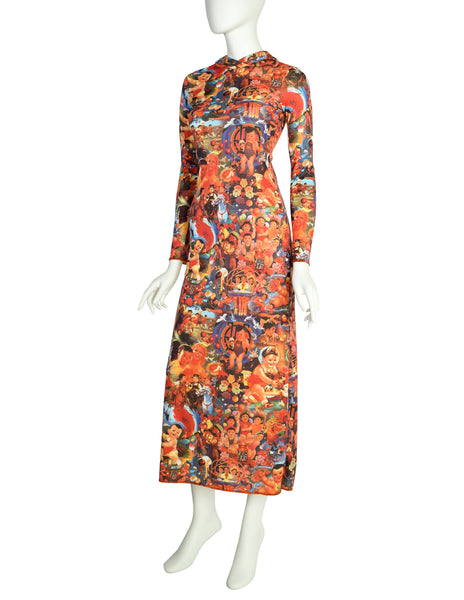 Jean Paul Gaultier Vintage "Chinese Propaganda" Multicolor Print Hooded Maxi Dress
