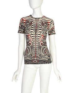 Jean Paul Gaultier Vintage SS 1996 Cyberbaba Tribal Tattoo Print Black White Red T-Shirt