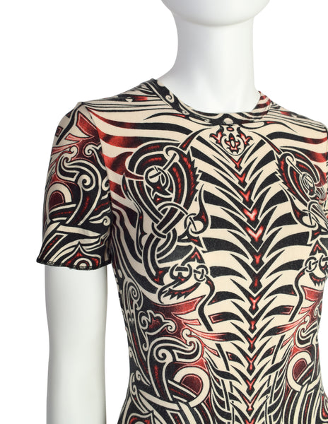 Jean Paul Gaultier Vintage SS 1996 Cyberbaba Tribal Tattoo Print Black White Red T-Shirt