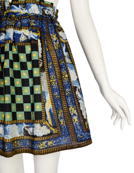 Jean Paul Gaultier Vintage Checkered Angel Print A-Line Mini Skirt