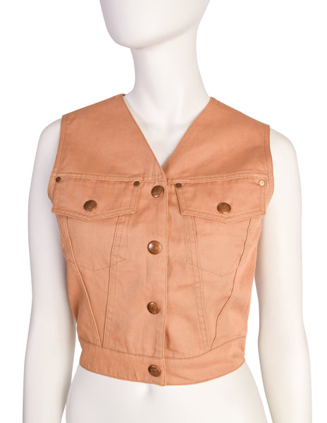 Jean Paul Gaultier Vintage SS 1990 'Junior Gaultier' Light Brown Cropped Denim Vest with Attached Tank