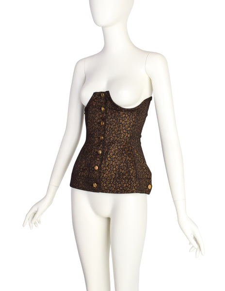 Jean Paul Gaultier Vintage SS 1989 ICONIC Black Gold Lace Up Under Bust Corset Top