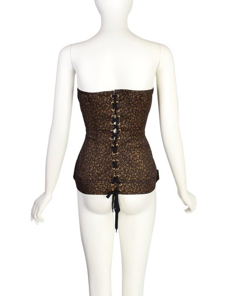 Jean Paul Gaultier Vintage SS 1989 ICONIC Black Gold Lace Up Under Bust Corset Top