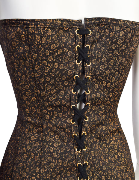 Jean Paul Gaultier Vintage SS 1989 ICONIC Black Gold Lace Up Under Bust Corset Top