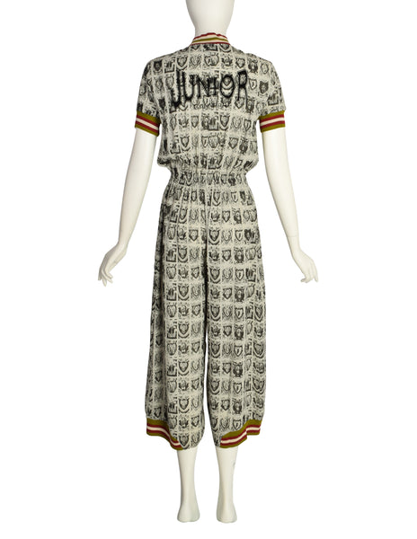 Jean Paul Gaultier Vintage SS 1990 ‘Junior Gaultier' Black Grey Sacred Heart Religious Print Jumpsuit