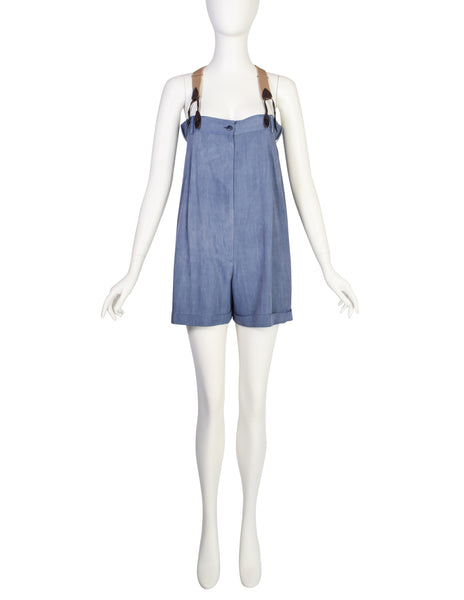 Jean Paul Gaultier Vintage SS 1993 Blue Suspender Shorts Romper