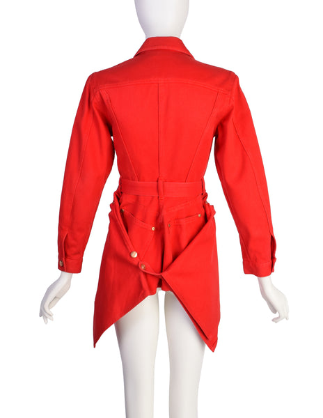 Jean Paul Gaultier SS 1992 Junior Gaultier Red Denim Flared Peplum Jacket