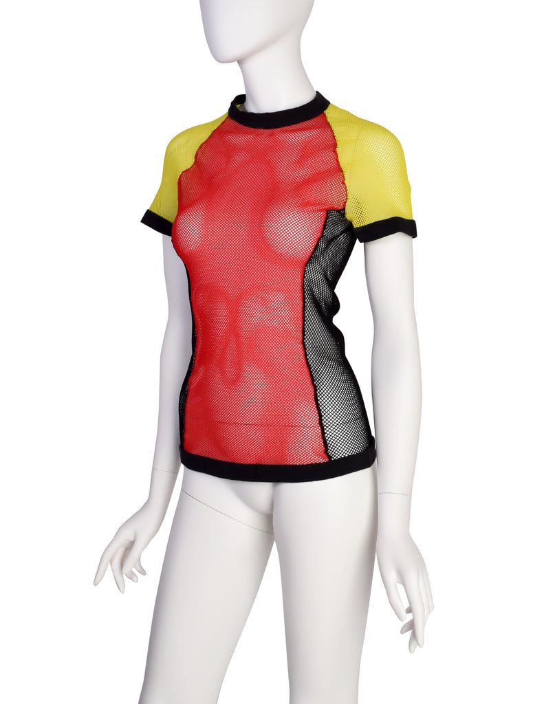 Jean Paul Gaultier Vintage SS 1992 Red Yellow Black Fishnet Top
