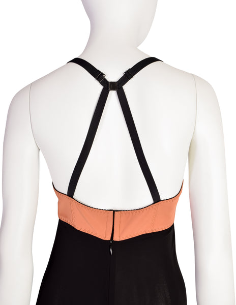 Jean Paul Gaultier Vintage Black Pink 'Bullet Bra' Full Length Maxi Dress