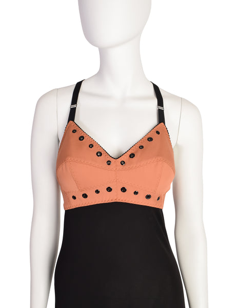 Jean Paul Gaultier Vintage Black Pink 'Bullet Bra' Full Length Maxi Dress