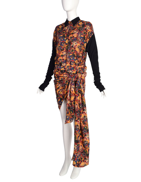 Jean Paul Gaultier Vintage AW 1984 Colorful Illustration Doodle Faces Versatile Wrap Shirt Dress