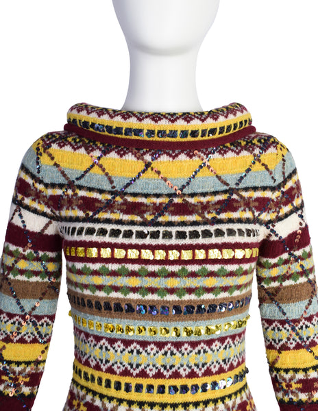 Jean Paul Gaultier AW 1999 Multicolor Fair Isle Sequin Knit Sweater Dress