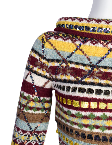 Jean Paul Gaultier AW 1999 Multicolor Fair Isle Sequin Knit Sweater Dress