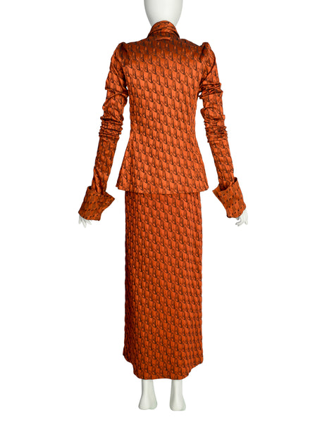 Jean Paul Gaultier Vintage AW 2002 Orange Black Abstract Pattern Strapless Tube Dress & Shirt Jacket Ensemble