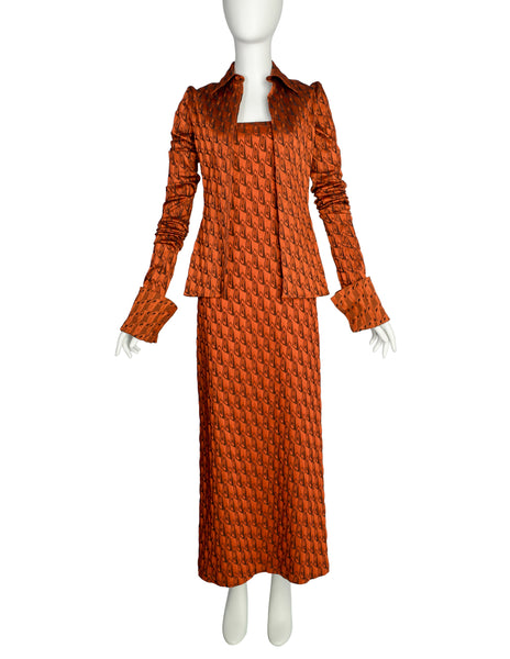 Jean Paul Gaultier Vintage AW 2002 Orange Black Abstract Pattern Strapless Tube Dress & Shirt Jacket Ensemble
