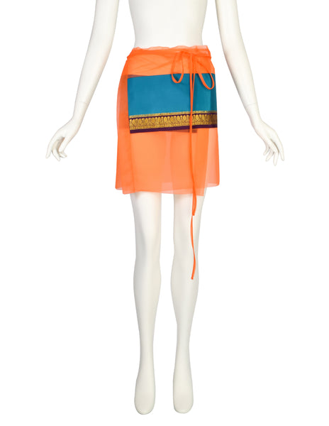 Jean Paul Gaultier Vintage SS 1997 Bright Orange Sheer Wrap Mini Skirt