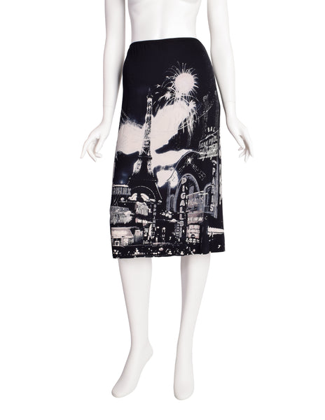 Jean Paul Gaultier Vintage Paris Eiffel Tower City Of Lights Print Stretch Mesh Skirt