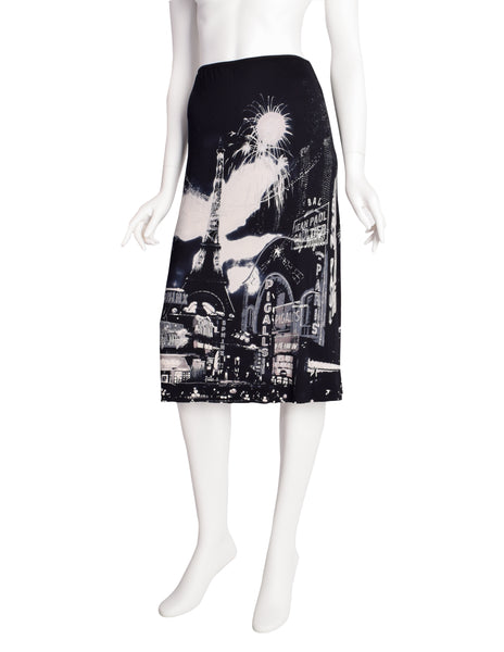Jean Paul Gaultier Vintage Paris Eiffel Tower City Of Lights Print Stretch Mesh Skirt