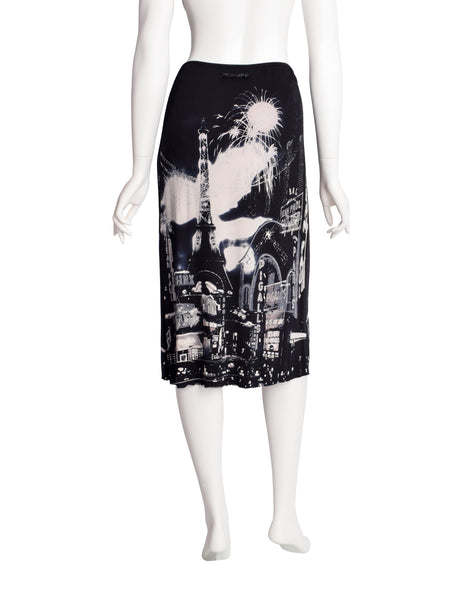 Jean Paul Gaultier Vintage Paris Eiffel Tower City Of Lights Print Stretch Mesh Skirt