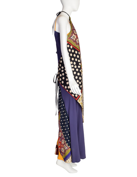 Jean Paul Gaultier Vintage Multicolor Patchwork Patterned Floral Silk Halter Top Jacket and Slip Dress Set