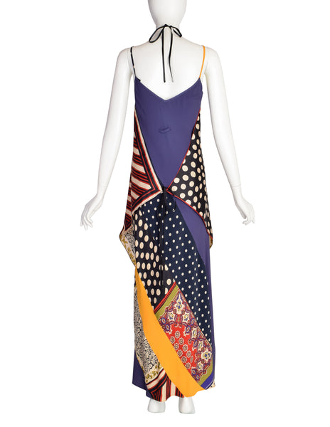 Jean Paul Gaultier Vintage Multicolor Patchwork Patterned Floral Silk Halter Top Jacket and Slip Dress Set