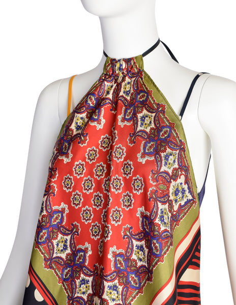 Jean Paul Gaultier Vintage Multicolor Patchwork Patterned Floral Silk Halter Top Jacket and Slip Dress Set