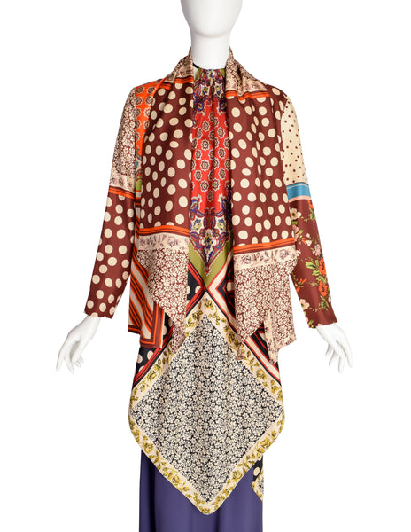 Jean Paul Gaultier Vintage Multicolor Patchwork Patterned Floral Silk Halter Top Jacket and Slip Dress Set