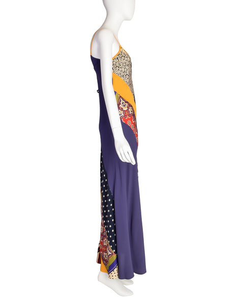 Jean Paul Gaultier Vintage Multicolor Patchwork Patterned Floral Silk Halter Top Jacket and Slip Dress Set