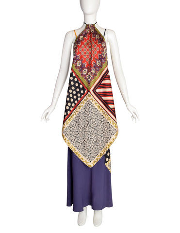 Jean Paul Gaultier Vintage Multicolor Patchwork Patterned Floral Silk Halter Top Jacket and Slip Dress Set