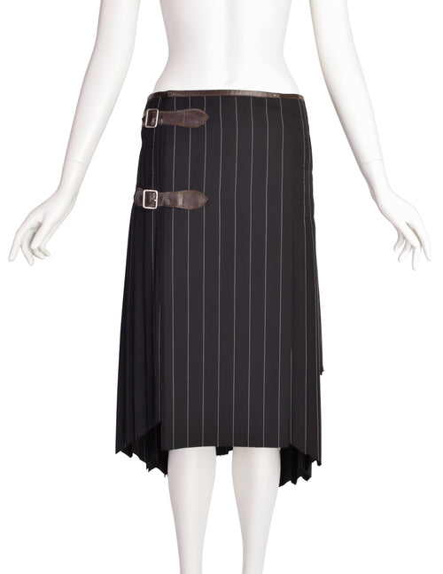 Jean Paul Gaultier Vintage Black Pinstripe Leather Buckle