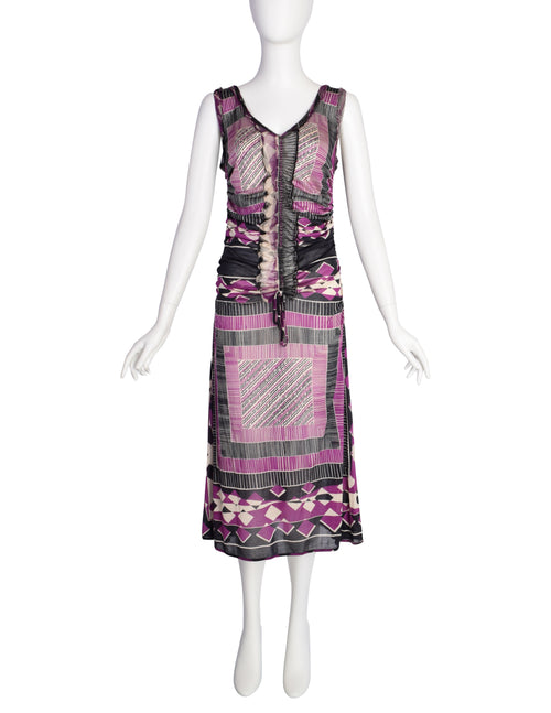 Jean Paul Gaultier Vintage Purple Black Geometric Print Ruched Silk Je –  Amarcord Vintage Fashion