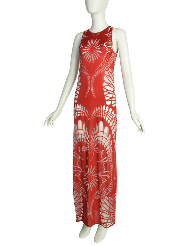 Jean Paul Gaultier Vintage SS 2001 Red Art Nouveau Sheer Cutout Tank M Amarcord Vintage Fashion Jean Paul Gaultier Vintage SS 2001 Red Art Nouveau Sheer Cutout Tank M Amarcord Vintage Fashion