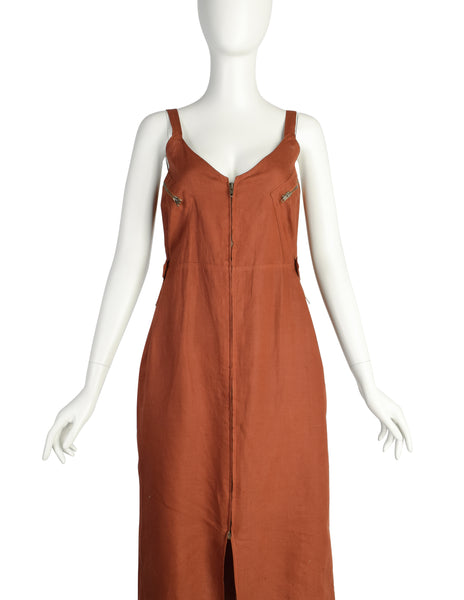 Jean Paul Gaultier Vintage SS 1983 Burnt Rust Linen Utility Sun Dress