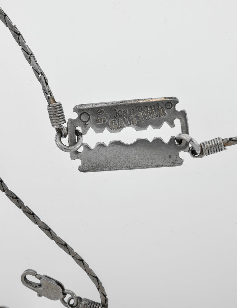 Jean Paul Gaultier Vintage Sterling Silver Razor Blade Necklace at