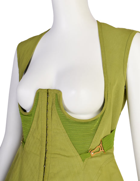 Jean Paul Gaultier Vintage Exceptional Green Under Bust Padded Panel Bustier Top