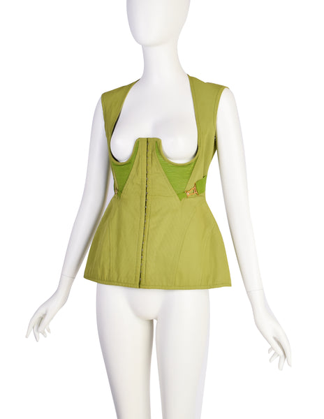 Jean Paul Gaultier Vintage Exceptional Green Under Bust Padded Panel Bustier Top